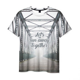 Мужская футболка 3D с принтом давай убежим вместе в Санкт-Петербурге, 100% полиэфир | прямой крой, круглый вырез горловины, длина до линии бедер | дорога | любовь | мост | приключения | путешествия | свет | свобода | туризм