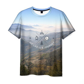 Мужская футболка 3D с принтом горы в Санкт-Петербурге, 100% полиэфир | прямой крой, круглый вырез горловины, длина до линии бедер | горы | лес | море | охота | приключения | природа | рыбалка | свобода | скалы | туман | туризм | экстрим