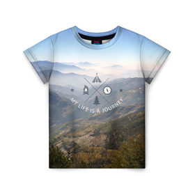 Детская футболка 3D с принтом горы в Санкт-Петербурге, 100% гипоаллергенный полиэфир | прямой крой, круглый вырез горловины, длина до линии бедер, чуть спущенное плечо, ткань немного тянется | горы | лес | море | охота | приключения | природа | рыбалка | свобода | скалы | туман | туризм | экстрим