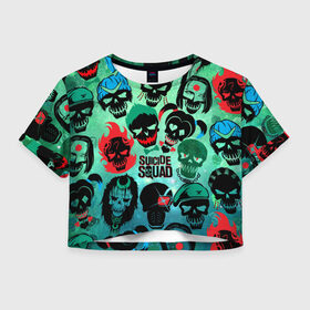Женская футболка 3D укороченная с принтом Suicide Squad в Санкт-Петербурге, 100% полиэстер | круглая горловина, длина футболки до линии талии, рукава с отворотами | harley quinn | suicide squad | харли квинн