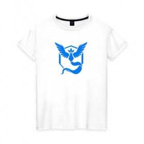 Женская футболка хлопок с принтом TEAM MYSTIC в Санкт-Петербурге, 100% хлопок | прямой крой, круглый вырез горловины, длина до линии бедер, слегка спущенное плечо | покемон го