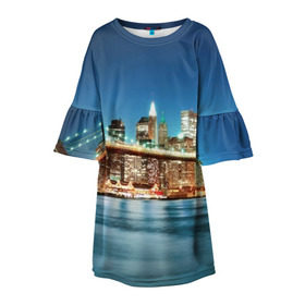 Детское платье 3D с принтом Огни ночного города в Санкт-Петербурге, 100% полиэстер | прямой силуэт, чуть расширенный к низу. Круглая горловина, на рукавах — воланы | америка | город | европа | китай | красота | новинки | ночь | огонь | пейзаж | свет