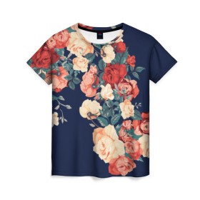 Женская футболка 3D с принтом Fashion flowers в Санкт-Петербурге, 100% полиэфир ( синтетическое хлопкоподобное полотно) | прямой крой, круглый вырез горловины, длина до линии бедер | fashion | flower | мода | фэшн | цветы