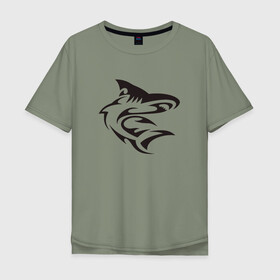 Мужская футболка хлопок Oversize с принтом Акула трайбл в Санкт-Петербурге, 100% хлопок | свободный крой, круглый ворот, “спинка” длиннее передней части | акула | животные | тату | трайбл