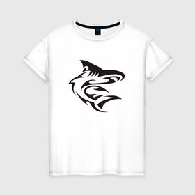 Женская футболка хлопок с принтом Акула трайбл в Санкт-Петербурге, 100% хлопок | прямой крой, круглый вырез горловины, длина до линии бедер, слегка спущенное плечо | акула | животные | тату | трайбл