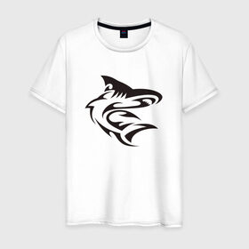 Мужская футболка хлопок с принтом Акула трайбл в Санкт-Петербурге, 100% хлопок | прямой крой, круглый вырез горловины, длина до линии бедер, слегка спущенное плечо. | акула | животные | тату | трайбл