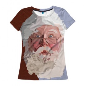 Женская футболка 3D с принтом Санта Клаус в стиле WPAP в Санкт-Петербурге, 100% полиэфир ( синтетическое хлопкоподобное полотно) | прямой крой, круглый вырез горловины, длина до линии бедер | веселье | дед мороз | новый год | праздник | санта