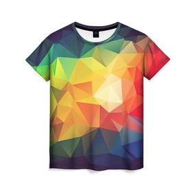 Женская футболка 3D с принтом Радужный LOY POLY в Санкт-Петербурге, 100% полиэфир ( синтетическое хлопкоподобное полотно) | прямой крой, круглый вырез горловины, длина до линии бедер | радуга | треугольники | цвет | ярко