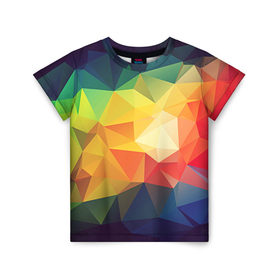 Детская футболка 3D с принтом Радужный LOY POLY в Санкт-Петербурге, 100% гипоаллергенный полиэфир | прямой крой, круглый вырез горловины, длина до линии бедер, чуть спущенное плечо, ткань немного тянется | Тематика изображения на принте: радуга | треугольники | цвет | ярко