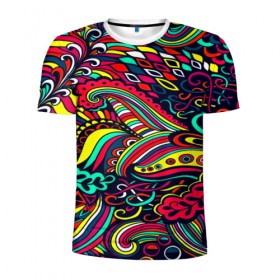 Мужская футболка 3D спортивная с принтом Disquared в Санкт-Петербурге, 100% полиэстер с улучшенными характеристиками | приталенный силуэт, круглая горловина, широкие плечи, сужается к линии бедра | Тематика изображения на принте: завитки | разноцветный | яркий