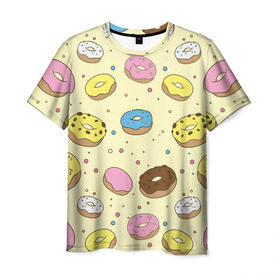 Мужская футболка 3D с принтом Сладкие пончики в Санкт-Петербурге, 100% полиэфир | прямой крой, круглый вырез горловины, длина до линии бедер | булочки | гомер симпсон | еда | пончики | сладости