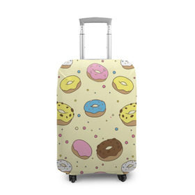Чехол для чемодана 3D с принтом Сладкие пончики в Санкт-Петербурге, 86% полиэфир, 14% спандекс | двустороннее нанесение принта, прорези для ручек и колес | булочки | гомер симпсон | еда | пончики | сладости