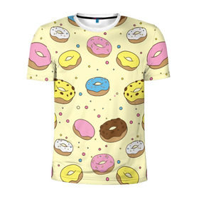 Мужская футболка 3D спортивная с принтом Сладкие пончики в Санкт-Петербурге, 100% полиэстер с улучшенными характеристиками | приталенный силуэт, круглая горловина, широкие плечи, сужается к линии бедра | Тематика изображения на принте: булочки | гомер симпсон | еда | пончики | сладости