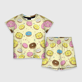 Детский костюм с шортами 3D с принтом Сладкие пончики в Санкт-Петербурге,  |  | булочки | гомер симпсон | еда | пончики | сладости