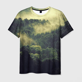 Мужская футболка 3D с принтом туманный лес в Санкт-Петербурге, 100% полиэфир | прямой крой, круглый вырез горловины, длина до линии бедер | горы | лес | море | охота | приключения | природа | рыбалка | свобода | скалы | туман | туризм | экстрим