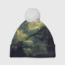 Шапка 3D c помпоном с принтом туманный лес в Санкт-Петербурге, 100% полиэстер | универсальный размер, печать по всей поверхности изделия | горы | лес | море | охота | приключения | природа | рыбалка | свобода | скалы | туман | туризм | экстрим