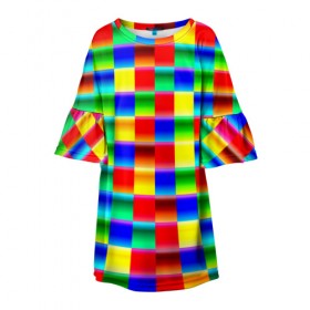 Детское платье 3D с принтом Кубики в Санкт-Петербурге, 100% полиэстер | прямой силуэт, чуть расширенный к низу. Круглая горловина, на рукавах — воланы | Тематика изображения на принте: абстракция | кубики | пиксели | плитка | разноцветный | яркий