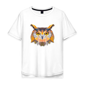 Мужская футболка хлопок Oversize с принтом Полигональная сова в Санкт-Петербурге, 100% хлопок | свободный крой, круглый ворот, “спинка” длиннее передней части | геометрический рисунок | голова | сова