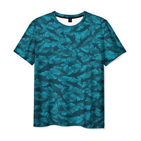 Мужская футболка 3D с принтом Акулы в Санкт-Петербурге, 100% полиэфир | прямой крой, круглый вырез горловины, длина до линии бедер | Тематика изображения на принте: камуфляж | море | океан | рыба | рыбак | рыбалка