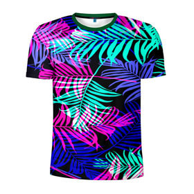 Мужская футболка 3D спортивная с принтом Hawaii ? в Санкт-Петербурге, 100% полиэстер с улучшенными характеристиками | приталенный силуэт, круглая горловина, широкие плечи, сужается к линии бедра | листья | паттерн | разноцветный | тропики | яркий