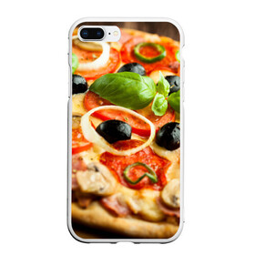 Чехол для iPhone 7Plus/8 Plus матовый с принтом Пицца в Санкт-Петербурге, Силикон | Область печати: задняя сторона чехла, без боковых панелей | базилик | еда | зелень | маслины | оливки | пицца | помидоры