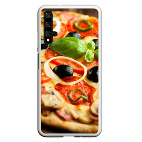Чехол для Honor 20 с принтом Пицца в Санкт-Петербурге, Силикон | Область печати: задняя сторона чехла, без боковых панелей | базилик | еда | зелень | маслины | оливки | пицца | помидоры
