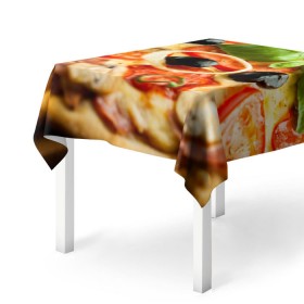 Скатерть 3D с принтом Пицца в Санкт-Петербурге, 100% полиэстер (ткань не мнется и не растягивается) | Размер: 150*150 см | Тематика изображения на принте: базилик | еда | зелень | маслины | оливки | пицца | помидоры