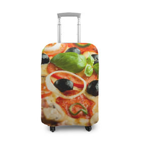 Чехол для чемодана 3D с принтом Пицца в Санкт-Петербурге, 86% полиэфир, 14% спандекс | двустороннее нанесение принта, прорези для ручек и колес | базилик | еда | зелень | маслины | оливки | пицца | помидоры