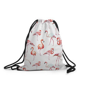 Рюкзак-мешок 3D с принтом Узор из фламинго в Санкт-Петербурге, 100% полиэстер | плотность ткани — 200 г/м2, размер — 35 х 45 см; лямки — толстые шнурки, застежка на шнуровке, без карманов и подкладки | животные | мозаика | птицы | узор | фауна | фламинго