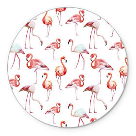 Коврик круглый с принтом Узор из фламинго в Санкт-Петербурге, резина и полиэстер | круглая форма, изображение наносится на всю лицевую часть | животные | мозаика | птицы | узор | фауна | фламинго