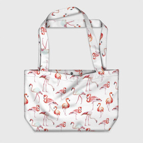 Пляжная сумка 3D с принтом Узор из фламинго в Санкт-Петербурге, 100% полиэстер | застегивается на металлическую кнопку; внутренний карман застегивается на молнию. Стенки укреплены специальным мягким материалом, чтобы защитить содержимое от несильных ударов
 | животные | мозаика | птицы | узор | фауна | фламинго