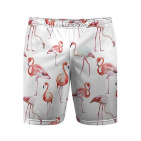 Мужские шорты 3D спортивные с принтом Узор из фламинго в Санкт-Петербурге,  |  | животные | мозаика | птицы | узор | фауна | фламинго