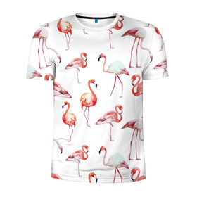 Мужская футболка 3D спортивная с принтом Узор из фламинго в Санкт-Петербурге, 100% полиэстер с улучшенными характеристиками | приталенный силуэт, круглая горловина, широкие плечи, сужается к линии бедра | Тематика изображения на принте: животные | мозаика | птицы | узор | фауна | фламинго