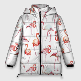 Женская зимняя куртка 3D с принтом Узор из фламинго в Санкт-Петербурге, верх — 100% полиэстер; подкладка — 100% полиэстер; утеплитель — 100% полиэстер | длина ниже бедра, силуэт Оверсайз. Есть воротник-стойка, отстегивающийся капюшон и ветрозащитная планка. 

Боковые карманы с листочкой на кнопках и внутренний карман на молнии | животные | мозаика | птицы | узор | фауна | фламинго