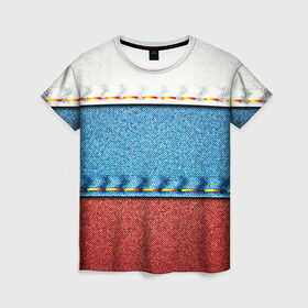 Женская футболка 3D с принтом Триколор в Санкт-Петербурге, 100% полиэфир ( синтетическое хлопкоподобное полотно) | прямой крой, круглый вырез горловины, длина до линии бедер | белый | красный | полосы | синий | ткань