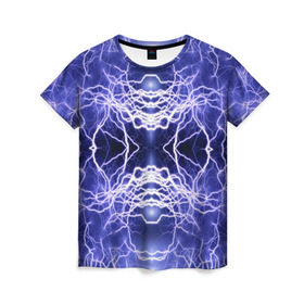 Женская футболка 3D с принтом Static Electricity в Санкт-Петербурге, 100% полиэфир ( синтетическое хлопкоподобное полотно) | прямой крой, круглый вырез горловины, длина до линии бедер | static electricity | белый | молнии | разряд | синий | статическое электричество | фиолетовый | чёрный