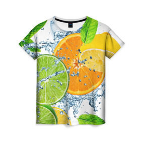 Женская футболка 3D с принтом Мятный смузи в Санкт-Петербурге, 100% полиэфир ( синтетическое хлопкоподобное полотно) | прямой крой, круглый вырез горловины, длина до линии бедер | вода | еда | зима | искусство | лайм | лимон | листья | новинки | природа | солнце | фрукты