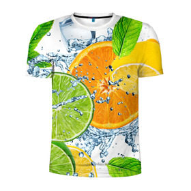 Мужская футболка 3D спортивная с принтом Мятный смузи в Санкт-Петербурге, 100% полиэстер с улучшенными характеристиками | приталенный силуэт, круглая горловина, широкие плечи, сужается к линии бедра | Тематика изображения на принте: вода | еда | зима | искусство | лайм | лимон | листья | новинки | природа | солнце | фрукты