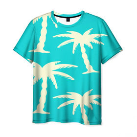 Мужская футболка 3D с принтом Пальмы в Санкт-Петербурге, 100% полиэфир | прямой крой, круглый вырез горловины, длина до линии бедер | бирюзовый | паттерн | тропики