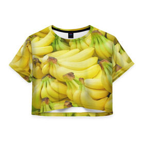 Женская футболка 3D укороченная с принтом бананы в Санкт-Петербурге, 100% полиэстер | круглая горловина, длина футболки до линии талии, рукава с отворотами | 