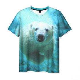 Мужская футболка 3D с принтом медведь в Санкт-Петербурге, 100% полиэфир | прямой крой, круглый вырез горловины, длина до линии бедер | медведь | пловец