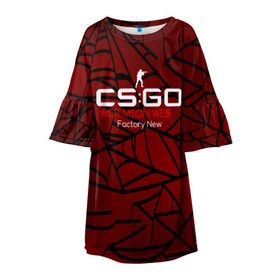 Детское платье 3D с принтом cs:go - Crimson Web Style Factory New (Кровавая паутина | Прям с завода) в Санкт-Петербурге, 100% полиэстер | прямой силуэт, чуть расширенный к низу. Круглая горловина, на рукавах — воланы | Тематика изображения на принте: blood | crimson | cs | csgo | web | го | кровь | кс | паутина