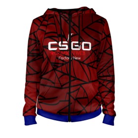 Женская толстовка 3D на молнии с принтом cs:go - Crimson Web Style Factory New (Кровавая паутина | Прям с завода) в Санкт-Петербурге, 100% полиэстер | длина до линии бедра, манжеты и пояс оформлены мягкой тканевой резинкой, двухслойный капюшон со шнурком для регулировки, спереди молния, по бокам два кармана | Тематика изображения на принте: blood | crimson | cs | csgo | web | го | кровь | кс | паутина