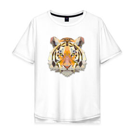 Мужская футболка хлопок Oversize с принтом Полигональный тигр в Санкт-Петербурге, 100% хлопок | свободный крой, круглый ворот, “спинка” длиннее передней части | Тематика изображения на принте: геометрический рисунок | голова | животные | тигр | фауна
