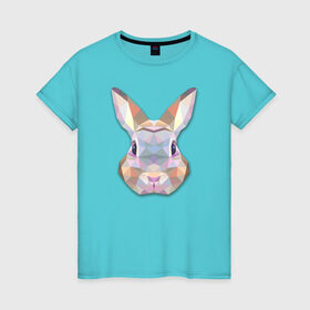 Женская футболка хлопок с принтом Полигональный кролик в Санкт-Петербурге, 100% хлопок | прямой крой, круглый вырез горловины, длина до линии бедер, слегка спущенное плечо | геометрический рисунок | голова | животные | кролик | фауна