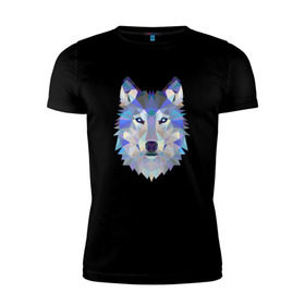 Мужская футболка премиум с принтом Полигональный волк в Санкт-Петербурге, 92% хлопок, 8% лайкра | приталенный силуэт, круглый вырез ворота, длина до линии бедра, короткий рукав | волк | геометрический рисунок | голова | животные | фауна