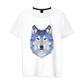 Мужская футболка хлопок с принтом Полигональный волк в Санкт-Петербурге, 100% хлопок | прямой крой, круглый вырез горловины, длина до линии бедер, слегка спущенное плечо. | волк | геометрический рисунок | голова | животные | фауна