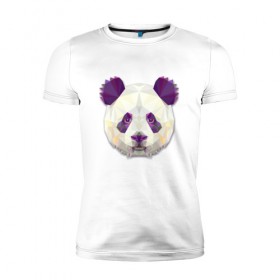 Мужская футболка премиум с принтом Полигональная панда в Санкт-Петербурге, 92% хлопок, 8% лайкра | приталенный силуэт, круглый вырез ворота, длина до линии бедра, короткий рукав | геометрический рисунок | голова | животные | панда | фауна