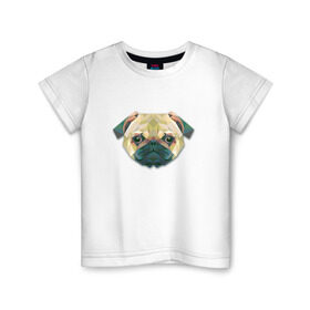Детская футболка хлопок с принтом Полигональный мопс в Санкт-Петербурге, 100% хлопок | круглый вырез горловины, полуприлегающий силуэт, длина до линии бедер | Тематика изображения на принте: геометрический рисунок | голова | животные | мопс | собака | фауна