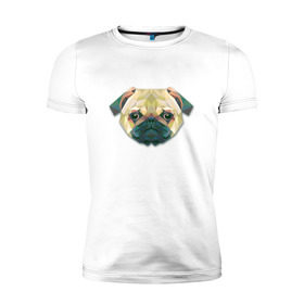 Мужская футболка премиум с принтом Полигональный мопс в Санкт-Петербурге, 92% хлопок, 8% лайкра | приталенный силуэт, круглый вырез ворота, длина до линии бедра, короткий рукав | геометрический рисунок | голова | животные | мопс | собака | фауна